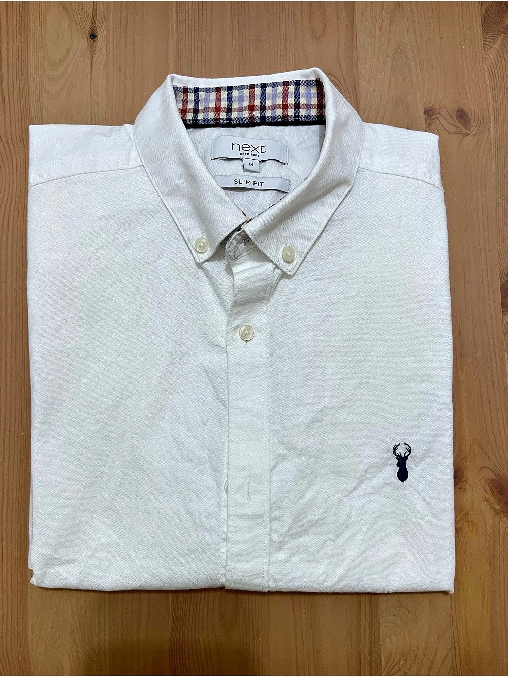 Next Slim Fit Button Down Shirt in White Size Medium